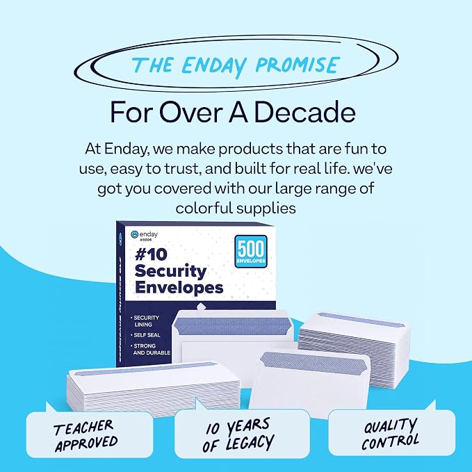 #10 Security Envelopes Letter Size Self Seal, 500 Count, Windowless Security Tinted, 4-1/8" x 9-1/2", Business Mailing Envelopes for Home Office School Documents