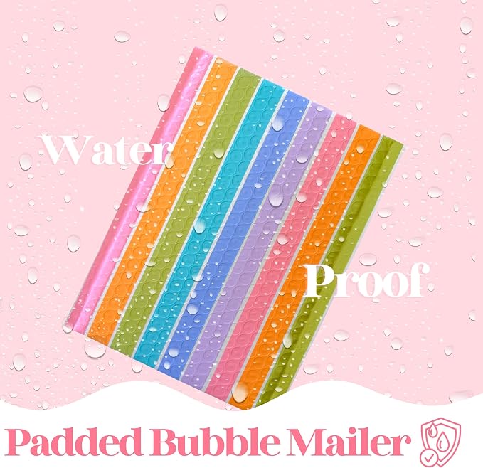 Bubble Mailers, 4x7, Pastel Stripe, 25 Pack | Heavy Duty, Waterproof, Self Seal, Tear Resistant, Designer Bubble Mailing Envelopes for Small Business Packaging