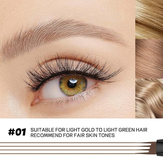 2 Pack Eyebrow Pen, Waterproof Microblading Eyebrow Pencil, 4 Tip Precise Eye Brow Makeup Pen for Women to Effortlessly Create Hair Like Natural Brows, Non Dry Out and Last All Day (Light Brown)