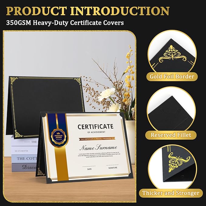 Ndsox 30 Packs Black Certificate Holders, Graduation Diploma Holders, 350GSM, Diploma Covers with Gold Foil Border for Letter Size 8.5" x 11" Award Certificate Paper, Cardstocks and Documents