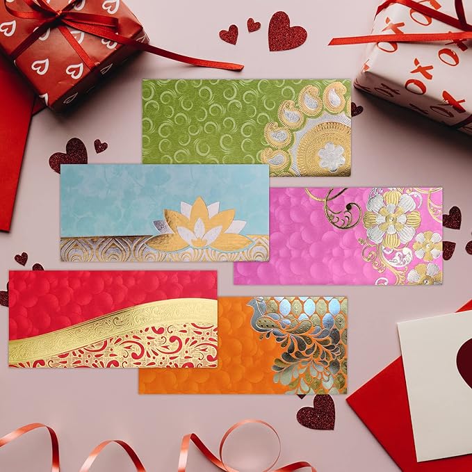 PARTH IMPEX Shagun Gift Envelope (Pack of 10) Assorted Color Designs Money Holder Fancy Packet for Christmas Diwali Easter Birthday Wedding Anniversary Designer Invitation Envelopes