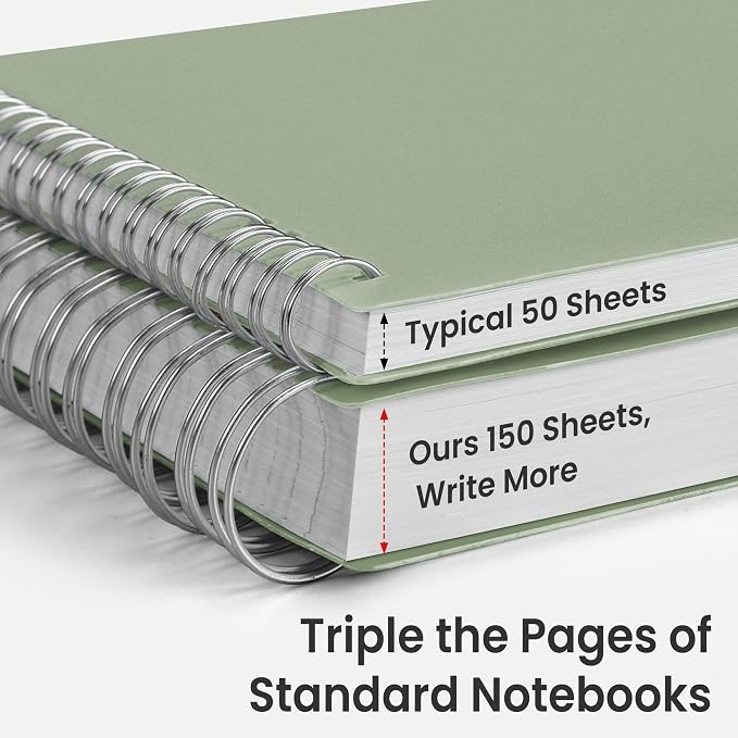 EMSHOI Lined Spiral Journal Notebook, 300 Pages, A4 Size (8.2'' x 11.2'') | College Ruled, 100 GSM Thick Paper, Flexible Plastic Cover, for School, Writing, Work, Office & Journaling (Light Green)