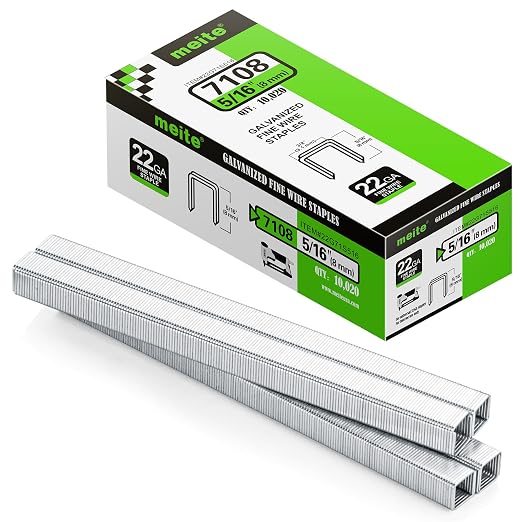 meite 22 Gauge 71 Series 3/8" Crown Wide 5/16" Leg Length Galvanized Staples for Upholstery Stapler 10,020 PCS/Box (5 Boxes)