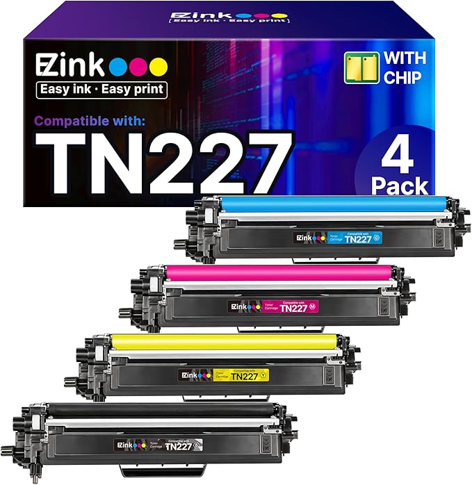 E-Z Ink TN227 Compatible Toner Cartridge Replacement for TN-227BK/C/M/Y High Yield Brother TN227 TN227BK TN223 to use with HL-L3270CDW HL-L3230CDW HL-L3210CW HL-L3290CDW MFC-L3710CDW (4 Pack)