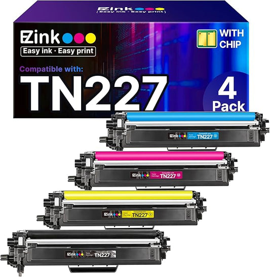 E-Z Ink TN227 Compatible Toner Cartridge Replacement for TN-227BK/C/M/Y High Yield Brother TN227 TN227BK TN223 to use with HL-L3270CDW HL-L3230CDW HL-L3210CW HL-L3290CDW MFC-L3710CDW (4 Pack)