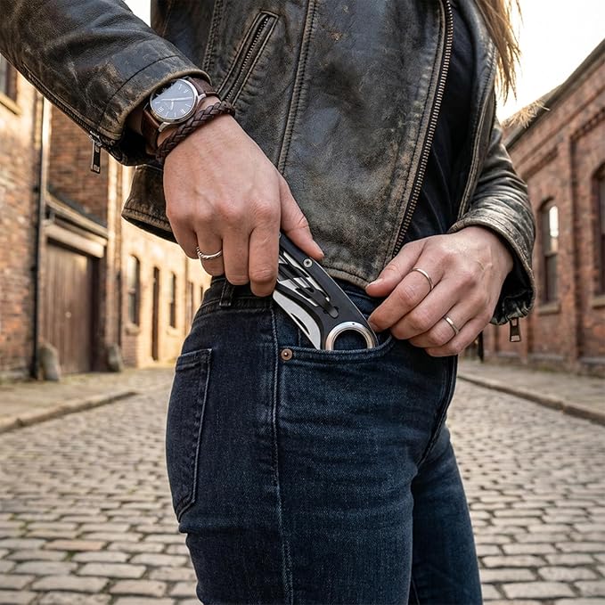 Folding Utility Knife Pocket Knife, Heavy-Duty Box Cutter with Aluminum Body, Quick Change Blades, Anti Slip Finger Loop, Box Cutter for Home, Office, Warehouse, Durable Razor Knife, Box Knife - Black