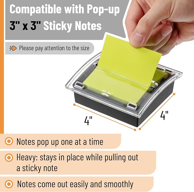 Mr. Pen- Pop Up Note Dispenser, 3" x 3", 3 Pack, Black Base, Clear Top | Sticky Note Dispenser, Sticky Note Holder for Desk