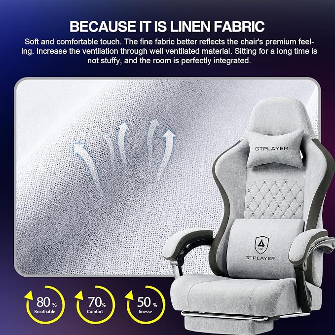 GTPLAYER Gaming Chair, Computer Office Chair with Pocket Spring Cushion, Linkage Armrests and Footrest, High Back Ergonomic Computer Chair with Lumbar Support Task Chair with Footrest
