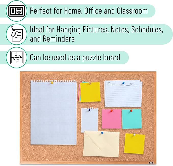 Mr. Pen- Cork Notice Board, 36 X 24 Inches, Cork Bulletin Board for Walls, Pin Boards, Framed Corkboard, Decorative Hanging Pin Boards, Perfect for Office & Home Decor