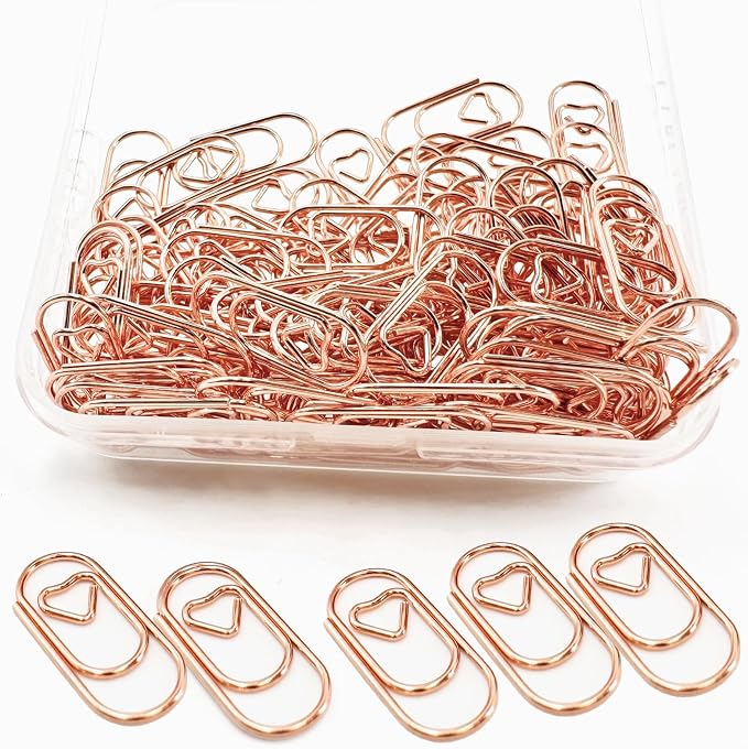 120 PCS Gold Heart Shaped Paper Clips 0.78inch Small Paper Clips Cute Mini Paperclips Invitations Paperclips Decorative Paper Clips for Office School Home Desk Organizers (Rose Gold)