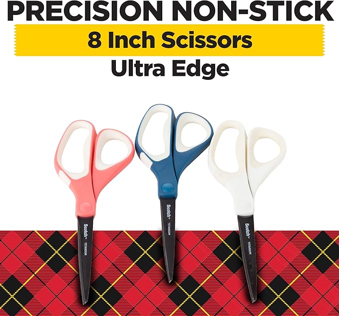 Scotch Brand Precision Ultra Edge Scissors, Left- or Right-Handed, 8 Inch, 6-Pack