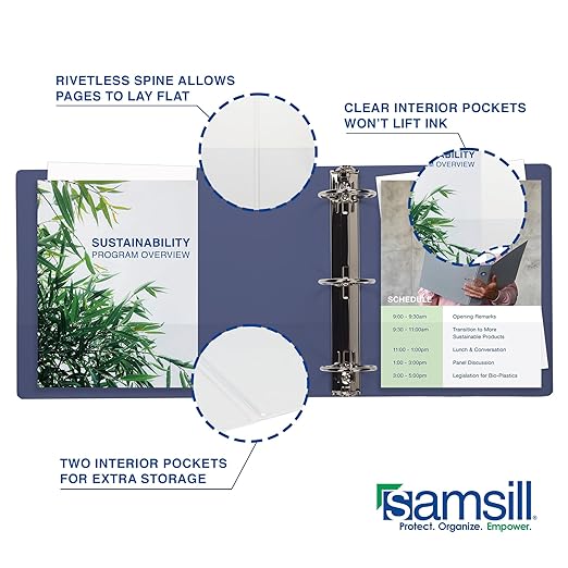Samsill Durable 2 Inch Binder, D Ring Binder, Customizable Clear View Cover, Midnight Blue, Holds 475 Pages