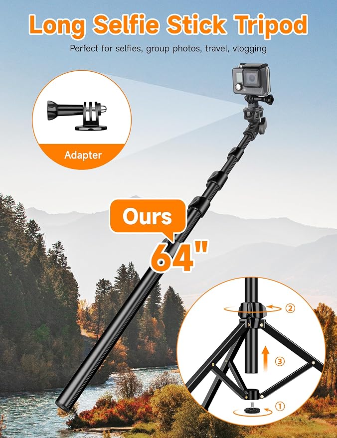 Phone Tripod, 71" Portable Cellphone Tripod Stand with Remote | Camera Stand for iPhone with Phone Holder, Compatible with Camera iPhone/Android Smartphone/Gopro