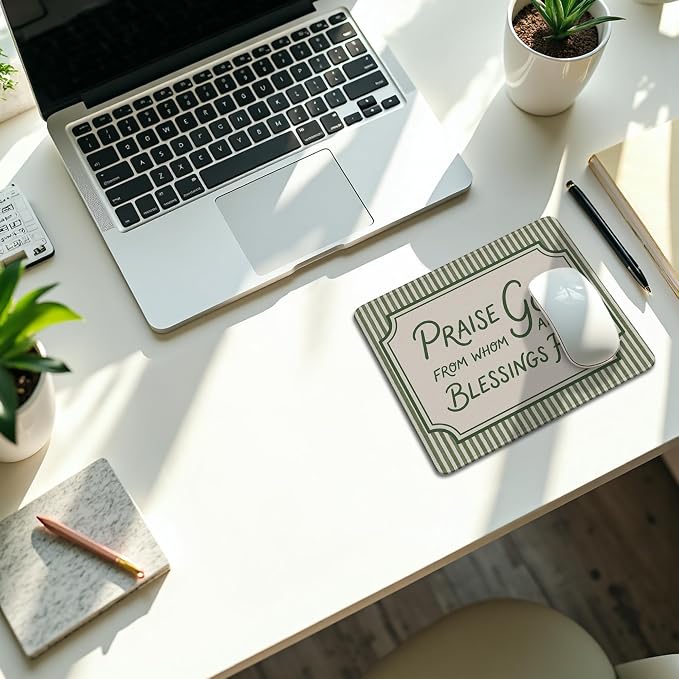 Christian Mouse Pad, Sage Green Striped Praise God from Whom All Blessings Flow Bible Verse Mouse Pads Mousepad for Home Office Dorm Computers Laptop Supplies Desk Accessories, 9.5x7.9 Inch