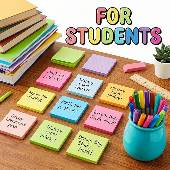 (16 Pack) Sticky Notes 3x3, Self-Stick Pads Bright Colors Sticky Note | Recyclable, Easy to Stick for Home, Office, Notebook