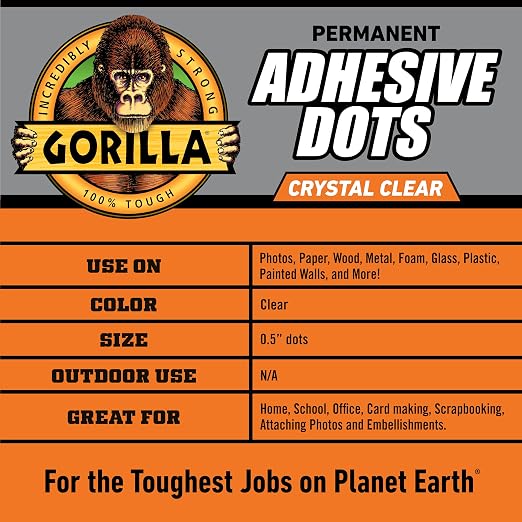 Gorilla Adhesive Dots, Double-Sided Clear | 0.5" Diameter | No Mess | Photo Safe | 150 Pieces, Pack of 8