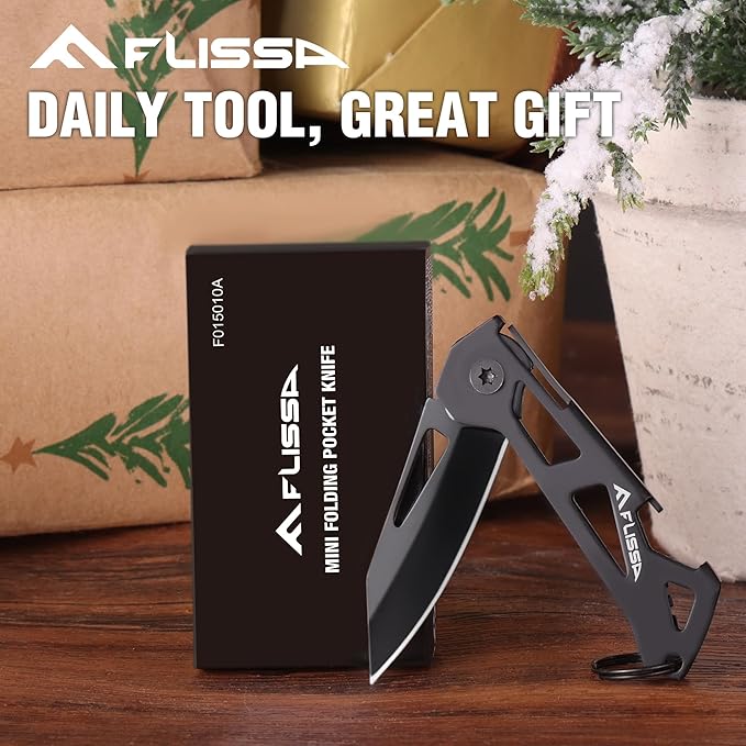 FLISSA Mini Pocket Knife, Small Folding Knife Little Box Cutter with 1.81-Inch Sharp Blade, Bottle Opener, Cool EDC Tool for Women Men