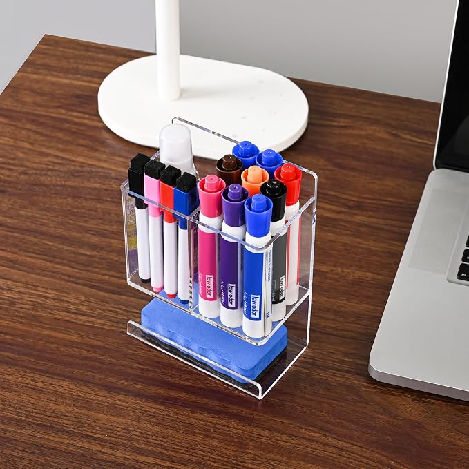 Dry Erase Marker Holder, Wall Mounted Marker Holder for Remotes, Makeup, Acrylic Pen Organizer for Whiteboard, Office, Classroom, Wall Pen Pencil Storage for Classroom Organization