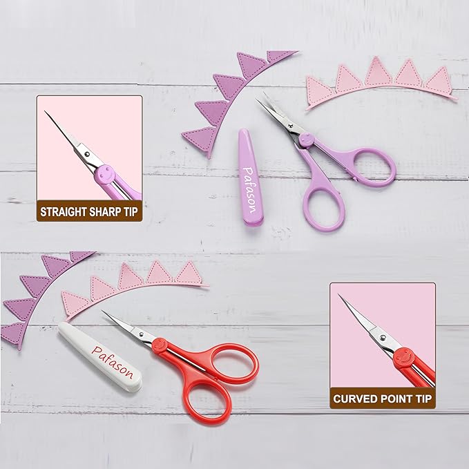 PAFASON Sharp Point Craft Scissor Set 2 PC Straight Curved for Scrapbooking Quilting DIY Sewing Knitting Embroidery Cross Stitch Crochet Thread Yarn Paper Detail Cutting Stainless Steel Safety Case