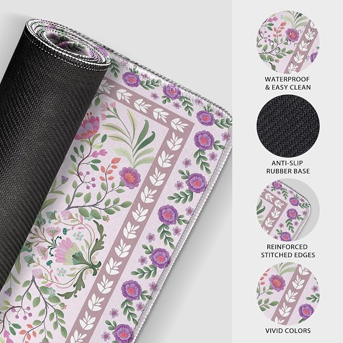 Purple Floral Desk Mat Large Mouse Pad 31.5"x15.7" Anti-Slip | Extended Mousepad, Non-Slip Rubber Base , Stitched Edges, for Computer/Laptop/Office/Home