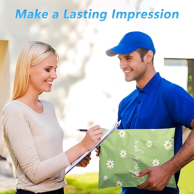 Thank You Poly Mailer 12x15.5 Inch 50 Pcs, Waterproof and Tear-Resistant Shipping Bags for Clothing, Cute Mailing Bags with Self-Seal, Chrysanthemum Printed Packaging Bags for Small Business