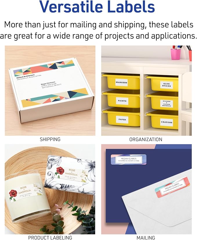 Avery Printable Shipping Labels with Sure Feed, 2" x 4" Customizable Stickers, White, 100 Blank Mailing Labels, Great for Mailing, Shipping, and More (18163) (Pack of 5)