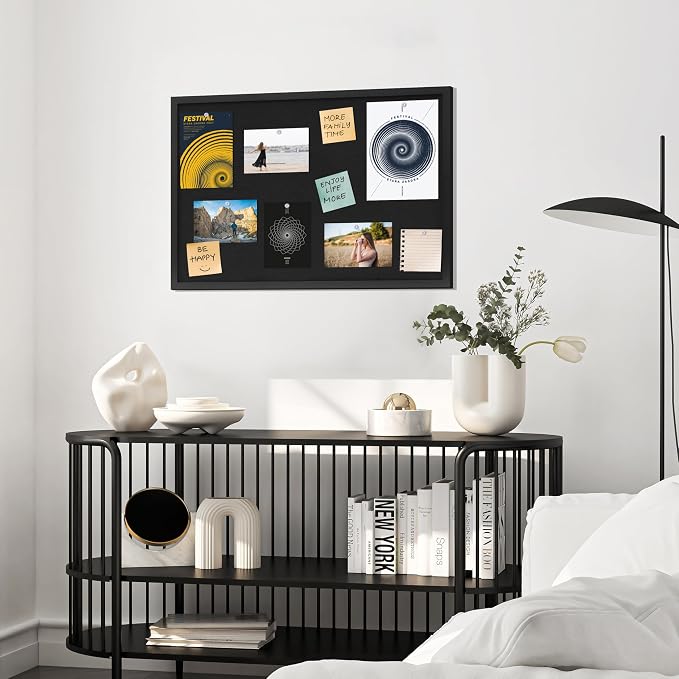 DAHAPYBOO Cork Board with Linen Black,Bulletin Board 30"x20" | Corkboards for Office Home School Message Board or Vision Board Decoration