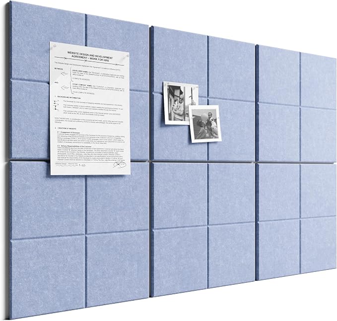 Bumusty 36" x 24" Large Cork Board Alternative, Soft Periwinkle | 6-Pack Felt Bulletin Board Tiles, 60 Adhesive Tabs, 30 Pushpins, Home, Office, Classroom, Vision Board