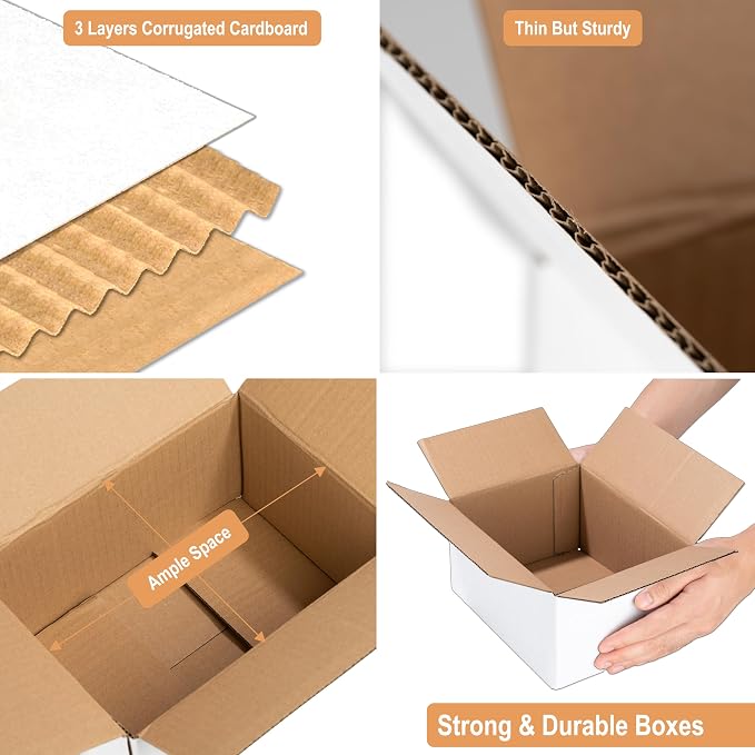 45 Pack 9x6x4'' White Cardboard Shipping Boxes, Medium Mailing Boxes For Small Business for Packing, Moving and Storage