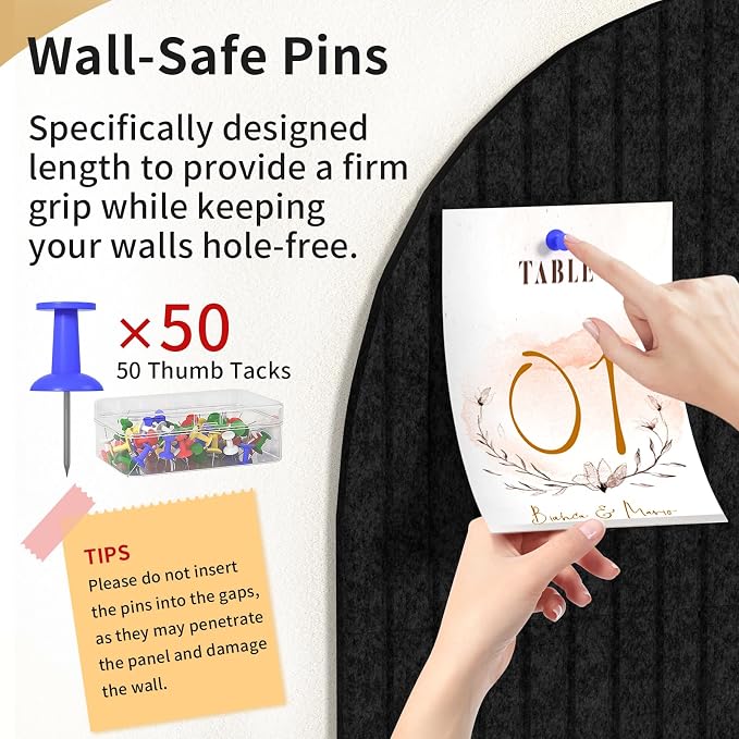 Large Arched Felt Bulletin Board, 48"x24", Black | Cork Board Alternative, 3 Foldable Adhesive Tiles, 50 Push Pins, Office Wall Decor, Pin Boards for Pictures & Photos Display