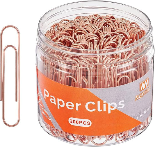 NEEWAY Rose Gold Paper Clips, 200 Count Large Size, 2 Inch Jumbo Paperclips, School and Office Supplies