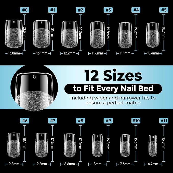 Short Square Nail Tips Gel: 360Pcs Full Cover Short Square Press On Nails Pre-buff Fake Acrylic Nails Half Matte Clear Nail Tips for Nail Extension DIY 12 Sizes