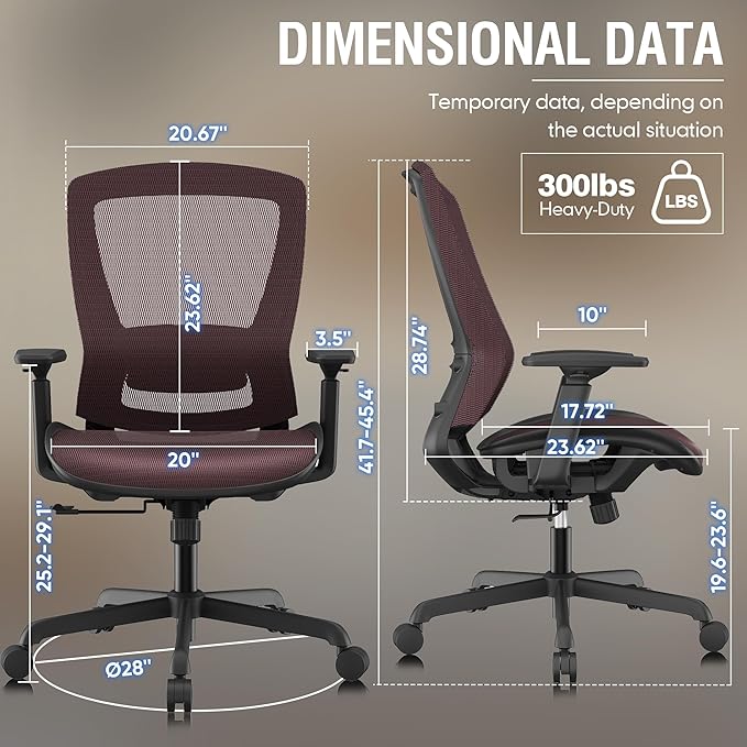ELABEST Mesh Office Chair,Ergonomic Computer Desk Chair,Sturdy Task Chair- Adjustable Lumbar Support & Armrests,Tilt Function,Comfort Wide Seat,Swivel Home Office Chair