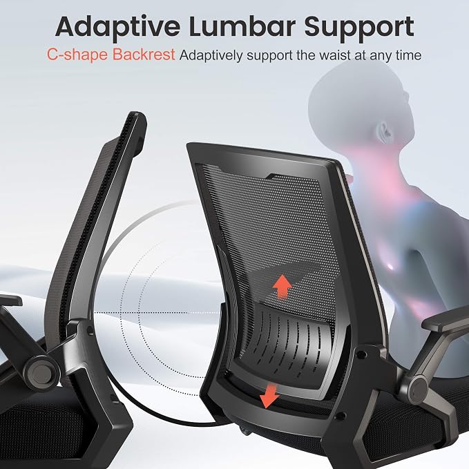 GTPLAYER Ergonomic Office Chair with Flip-up Armrests Executive Computer Chair for Home Office, Breathable Mesh & Comfy Lumbar Support, Pack of 2, Black