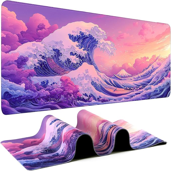 Mouse Pad Gaming - Desk Mat for Keyboard and Mouse - Kanagawa Large Mouse Pad for Desk, Japanese Sea Wave Mousepad (31.5" x 11.8") with Non-Slip Base, Desks Pad Mat for Gaming, Office and Home