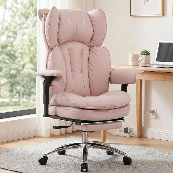 Efomao Big & Tall Desk Chair, Wide Executive Office Chair with Footrest Blue