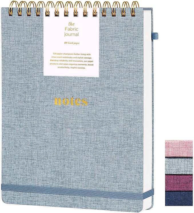 B5 Top Spiral Notebook, 192 Pages College Ruled Journal | 7.36" x 9.84" Fabric Hardcover Steno Pads, Elastic Band & Pen Holder 100GSM Thick Paper for School, Travel, Daily Writing