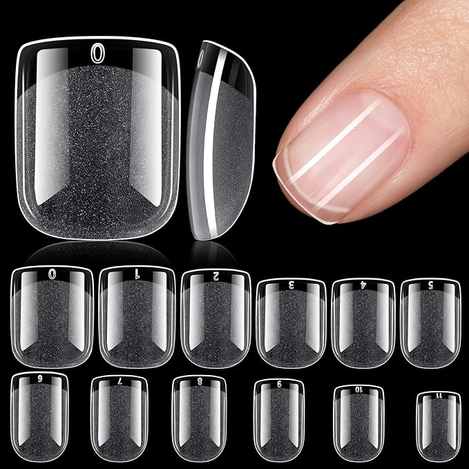 TOMICCA 360Pcs Extra Short Square Nail Tips, Half Matte Acrylic Gel Nail Tips, Full Cover Pre Shaped 12 Sizes Fake Nails for Beginner and Professional DIY Nail Salon