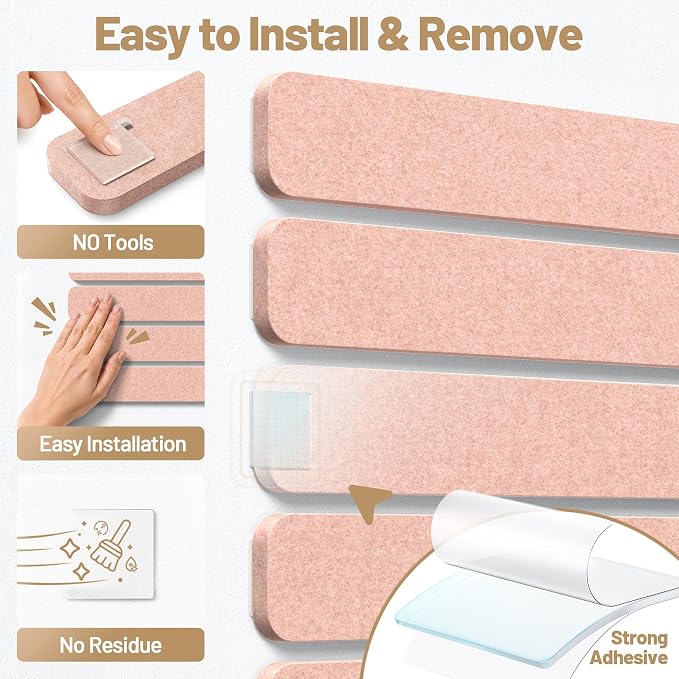 10 Pack 13"x2" Cork Board Strip with Removable Adhesive Squares & Push Pins | Pin Board Alternative Felt Strip Bulletin Board, Felt Board for Photo & Note Display, Home Office Decor - Pink