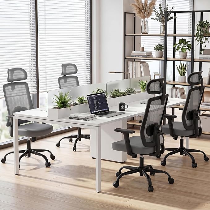 Shintenchi Mesh Office Chair, Ergonomic Home Office Desk Chair with Adjustable Lumbar Support, Headrest, 90°-135° Tilt, Computer Chair for Home Office, Gray Task Chair