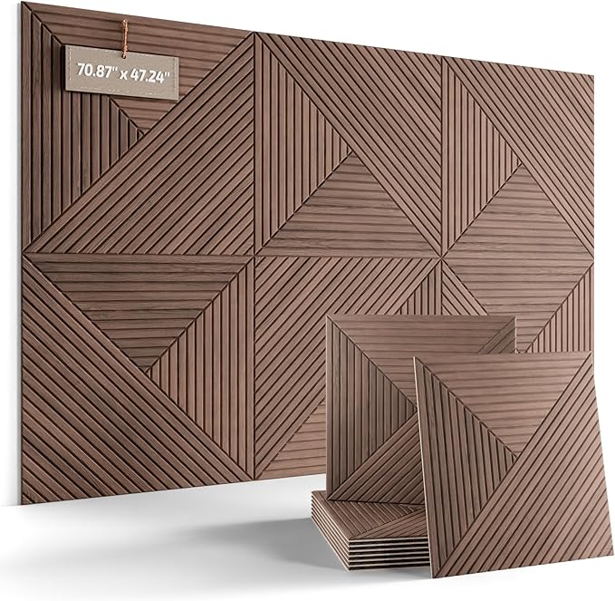 Fluxynara Large Felt Bulletin Board,Cork Board Alternative 70.87'' x 47.24'' Art Acoustical Wall Panels-6 Pack with 60 Adhesive Tabs,for Recording Studio/Home Offices-Walnut/Facet