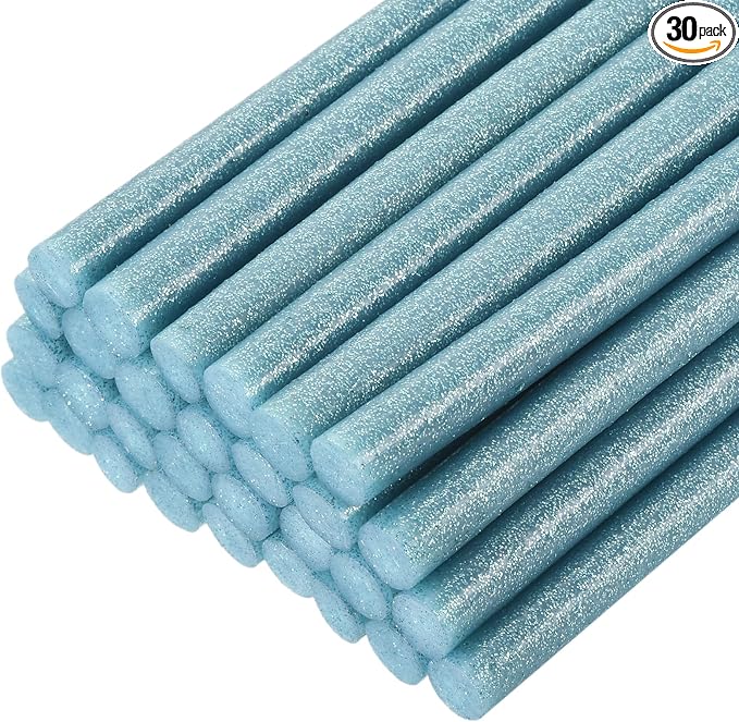 uxcell 30pcs Full Size Hot Glue Gun Sticks 8-inch x 0.43-inch High Sticky Large Hot Glue Sticks for Glue Gun, Glitter Sky Blue