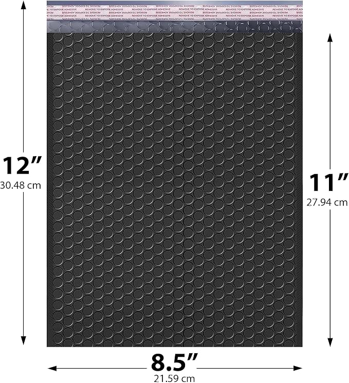 Jet Black Bubble Mailers 8.5x12, Poly Padded Envelopes #2, 200 Pack | Fits 8.5x11 Documents & Photos, Self-Seal Closure, Cushioned Protection, Water-Resistant Poly, Bulk Pack for Small Business