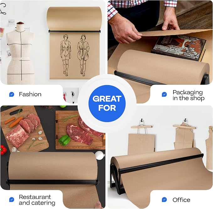 IDL Packaging 48" Kraft Paper Roll Dispenser & Cutter, Tabletop | for Rolls up to 48" Wide and 9" in Diameter - Reinforced Steel Paper Holder with a Cutter for Kraft, Butcher & Freezer Papers