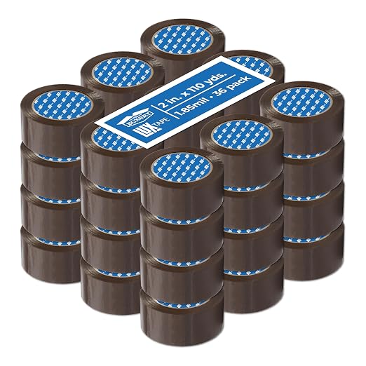 The Boxery 2" x 110 Yards Tan Packing Tape – 36 Roll Carton – Warehouse Grade Adhesive for Shipping, Moving & Packaging – Standard Strength 1.85 Mil Box Sealing Tape