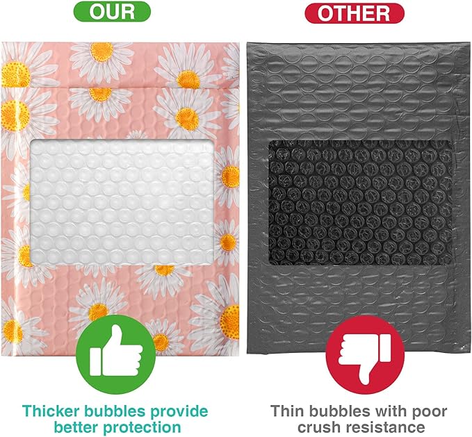 Metronic Bubble Mailers 6x10 Inch 100 Pack Pink Bubble Mailer Usable Size 6x9 Self-Seal Adhesion Padded Envelopes Pretty Padded Mailers for Jewelry, Makeup, Cards, Fancy Daisies