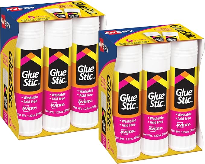 Avery Glue Stic - Washable, Non-Toxic Glue Sticks for Classroom, Crafting, and Office Use, 1.27 oz., Pack of 12, White (10221)