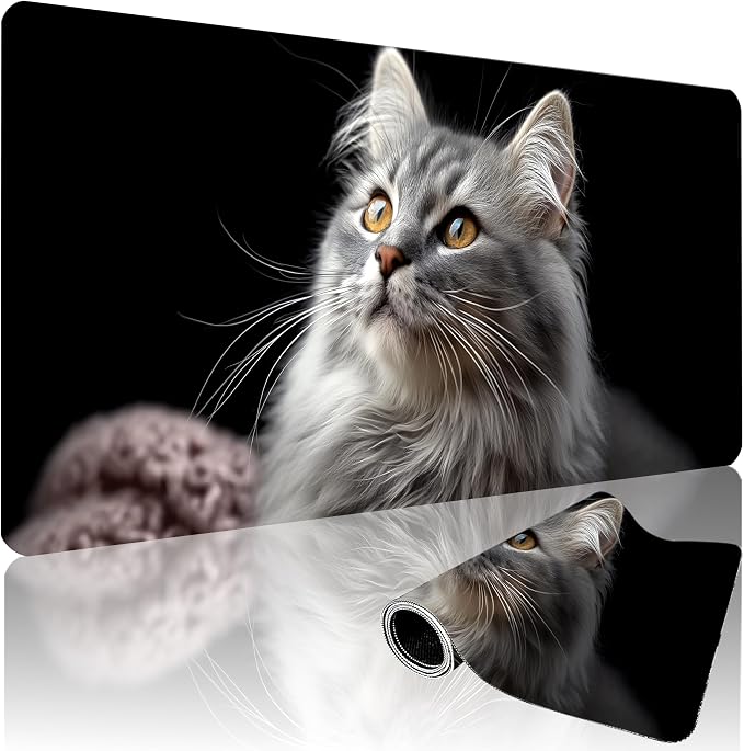 XXL Gaming Mouse Pad 35.4x15.7 Inch, Large Extended Desk Mat | Mousepad with Cat Design, Non-Slip Rubber Base, Water-Resistant Surface and Stitched Edges for Gaming, Office & Home