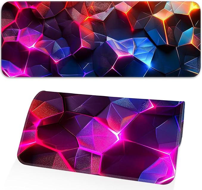 Gaming Mouse Pad, Geometric Design, Non-Slip Rubber Bottom, Stitched Edges, for Home, Office, Gaming, 31.5 x 11.8 Inch Full Desktop Large Mouse Pad for Gamers