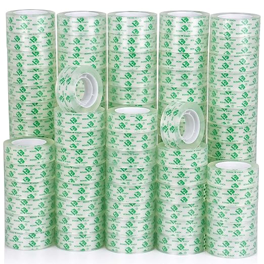 BOMEI PACK 80 Rolls Crystal Clear Tape Refills, Stationery Transparent Tape, 3/4 x 1000 Inches